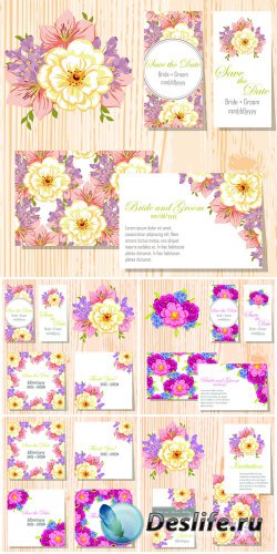 Wedding invitation with flowers, vector backgrounds #1