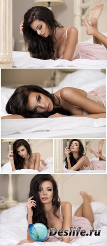 Girl in soft pink negligee - stock photos