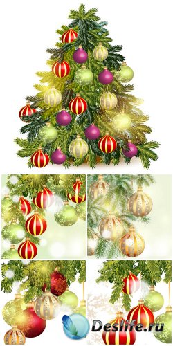 Christmas tree with shining balls, backgrounds vector
