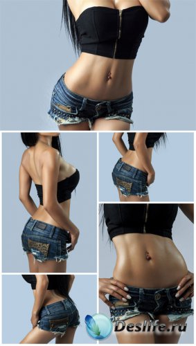Girl in denim shorts, a beautiful female figure - stock photos