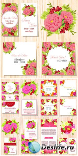 Wedding invitation with flowers, vector card