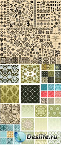 Patterns and ornaments vector, vintage design elements