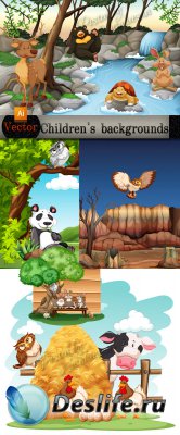 Детские фоны в Векторе с лесными и домашними животными
