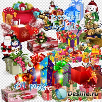 Новогодние подарки и украшения - клипарт без фона