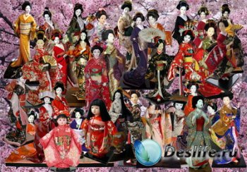 Клипарт Японские куколки в традиционной одежде