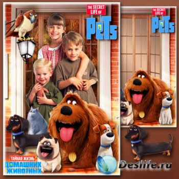 Детская рамка для фотошопа - Любимые сказочные герои мультфильмов 12. Тайная жизнь домашних животных