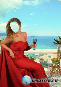 Костюм для фотошопа - Девушка в красном платье на фоне моря