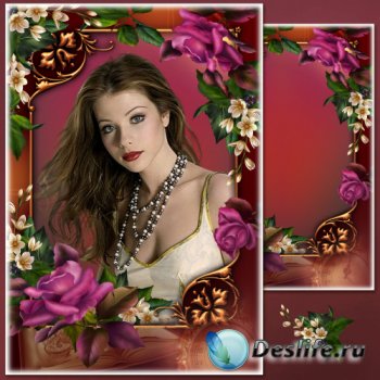Цветочная рамка для фото с роскошными розами - Нежный пурпур