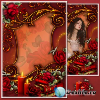 Рамка для фото с алыми розами - Романтический вечер
